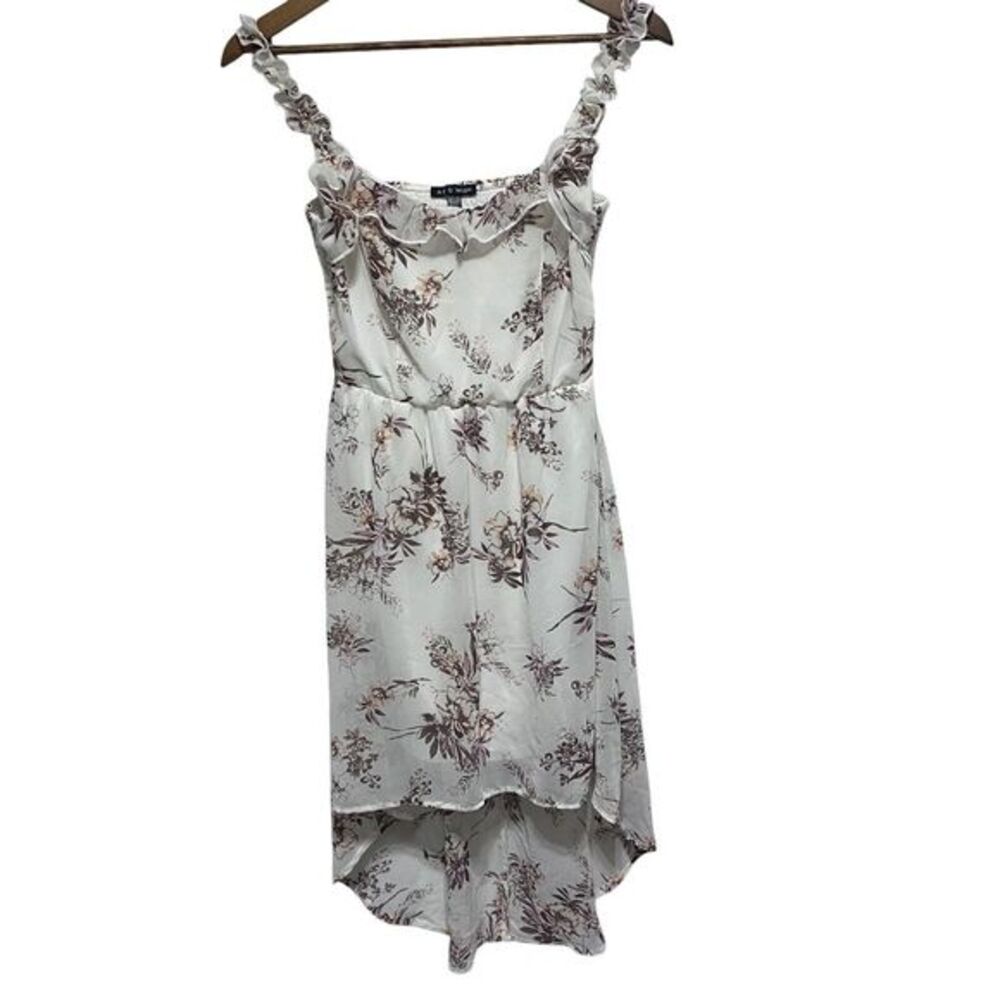 As U Wish Dress Womens M White‎ Floral Cottagecore Hi Low Hem Ruffle Fairy